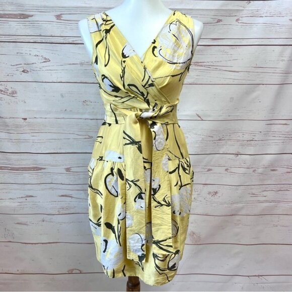 Moschino Painted Floral Silk Faux Wrap Surplice Dress - Picture 2 of 10